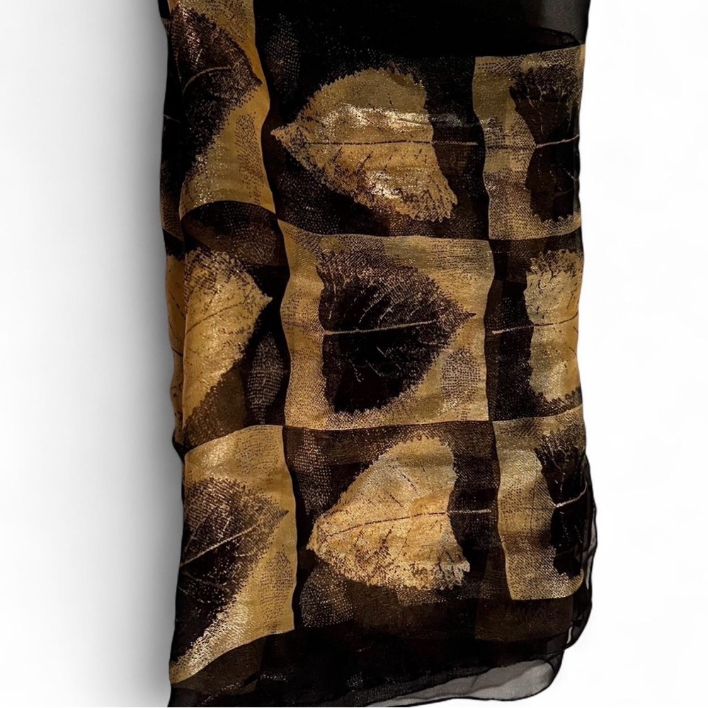 Scarf
Black and Gold Leaf Print Sheer Scarf